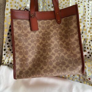 Coach Signature Canvas Tote with Striped Webbing Strap